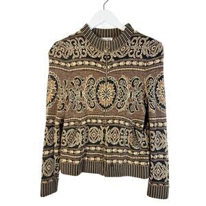 Vintage St. John Sport Cardigan Paisley Jaquard Print Petite Size 2